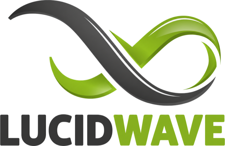 LucidWave — the ribbon mark above the wordmark